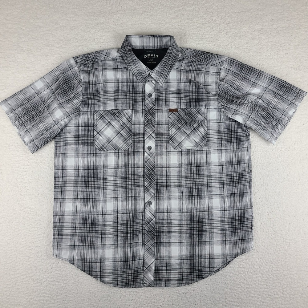 ORVIS Shirt Mens XL Gray‎ Plaid Casual Sahara Outdoor Hiking Button Up